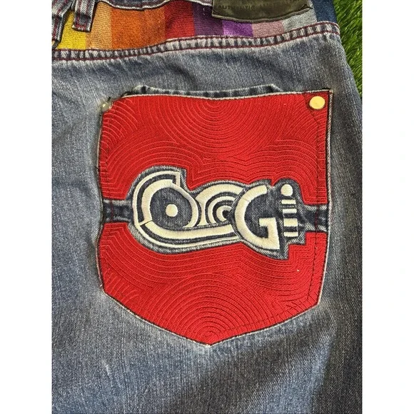 VTG Coogi Jeans Mens 36x33 Blue Y2K Hip Hop Baggy Embroidered Colorful Tag 34x32